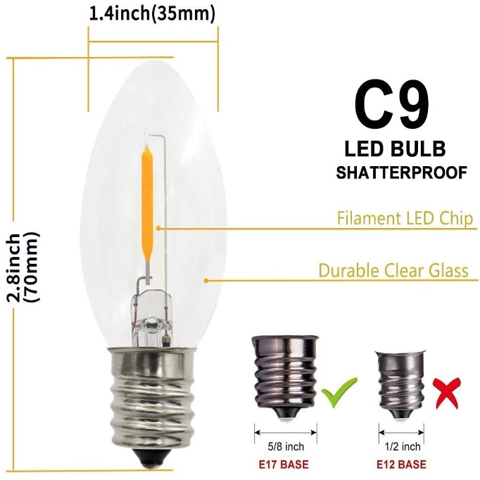 C9 E17 フィラメント LED 電球